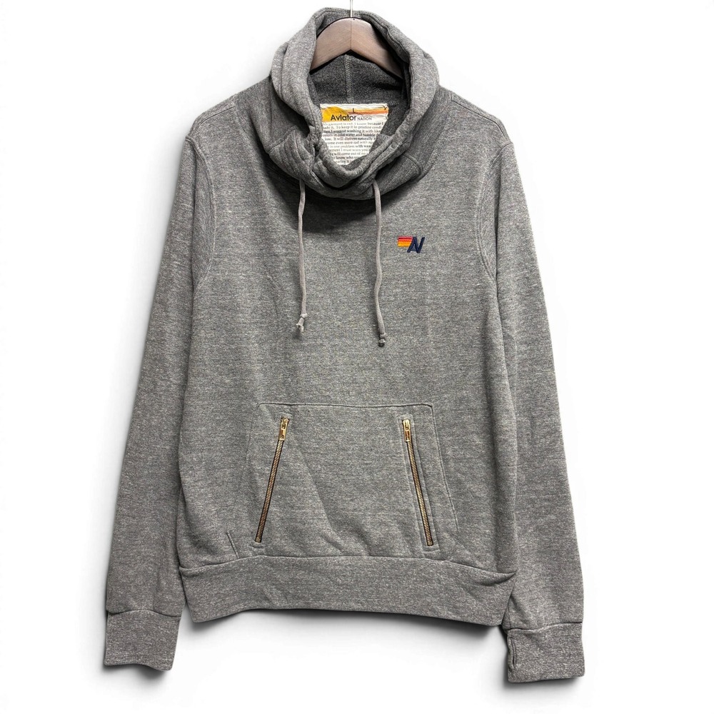 Aviator Nation Hoodie Womens Large Gray Cowl Neck Lightning Bolt Zipper